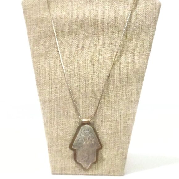 Vintage Boho Ethnic Inspired Hand Embossed Silver Brass Tone Pendant Necklace - Picture 4 of 8